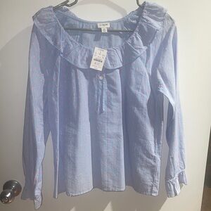 J. Crew Light Blue Blouse with Pink Pattern
